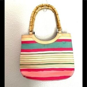 BATH & BODY WORKS striped mini tote with bamboo handles